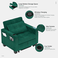 thumbnail image 5 of PPorfamilia 3-in-1 Convertible Sofa Chair with Adjustable Back, Pull Out Sleeper Sofa Bed with Wireless Charging Station, USB Ports, Cup Holder, Side Pocket, Green, 5 of 8