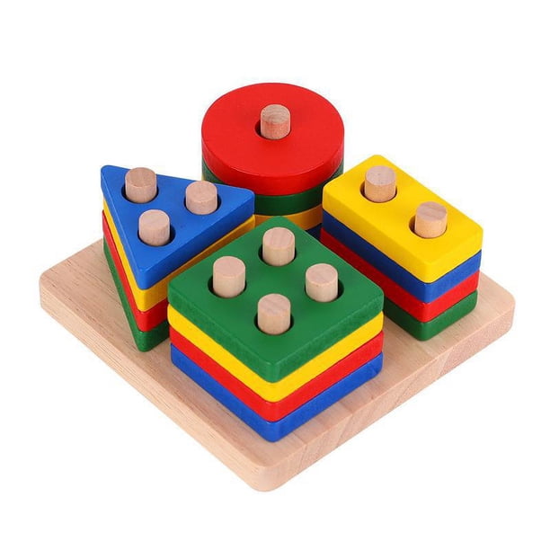 Ilustración educación temprana cuatro juegos de juguetes educativos para niños en forma de columna coordinación mano-ojo infantil sabiduría cuatro juegos de bloques de construcción en forma de columna