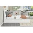thumbnail image 6 of Harper & Bright Designs Twin Size Wooden Storage Daybed, Platform Bed with Trundle & Flip Headboard & Shelves, L Shaped Twin Floor Bed with Upholstered Headboard, White, 6 of 20