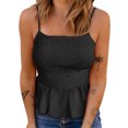thumbnail image 2 of Camiseta sin mangas fruncida para mujer, chaleco con tirantes finos de verano de Color puro con dobladillo con volantes y corte delgado, 2 of 6