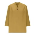 thumbnail image 4 of Gamivast Placed Recently by Me 3/4 Sleeve Linen Tops for Women 2025 Loose Fit V Neck Button Down Shirts Travel Vacation Solid Summer Beach Shirts Yellow L Recent I have Placed, 4 of 6
