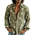 thumbnail image 2 of Fsmtpdam Cotton Hawaiian Shirts for Men Floral Button Down Collared Long Sleeve Boho V Neck Vintage Top Lightweight Summer Beach Holiday Relaxed Fit Vacation Tees, 2 of 5