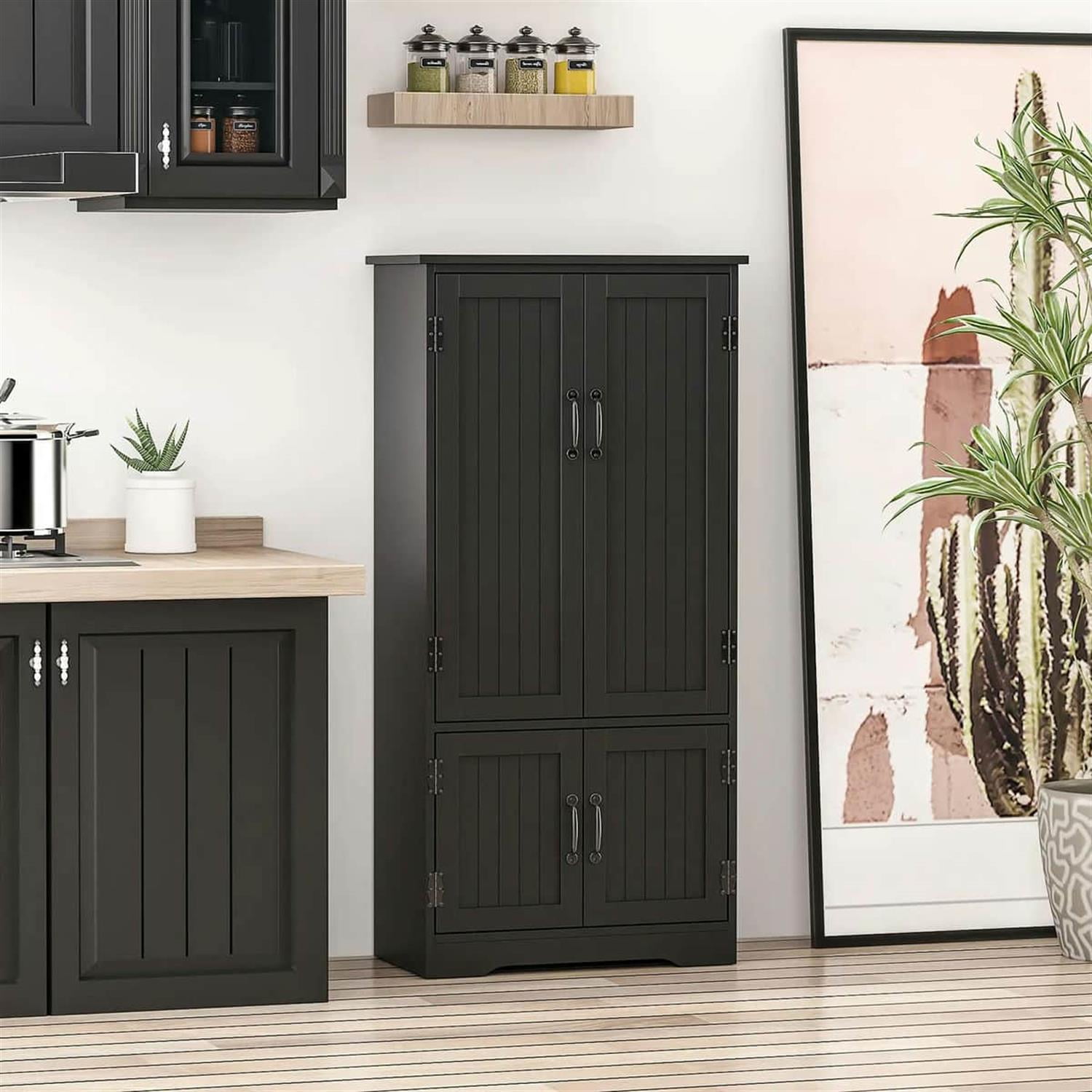 Demi Bonn 48" Modular Storage Cabinet with 2 Sliding Doors, Spacious Shelving for Kitchen Pantry, Easy Assembly, Black