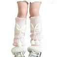 thumbnail image 2 of SYMOID Pink Knitted Leg Warmers for Women - Acrylic Slouchy Style with Bowknot & Pom Pom, Warm for Casual Daily Wear, Ballet Dance & Cosplay,Size 3-15T, 2 of 5