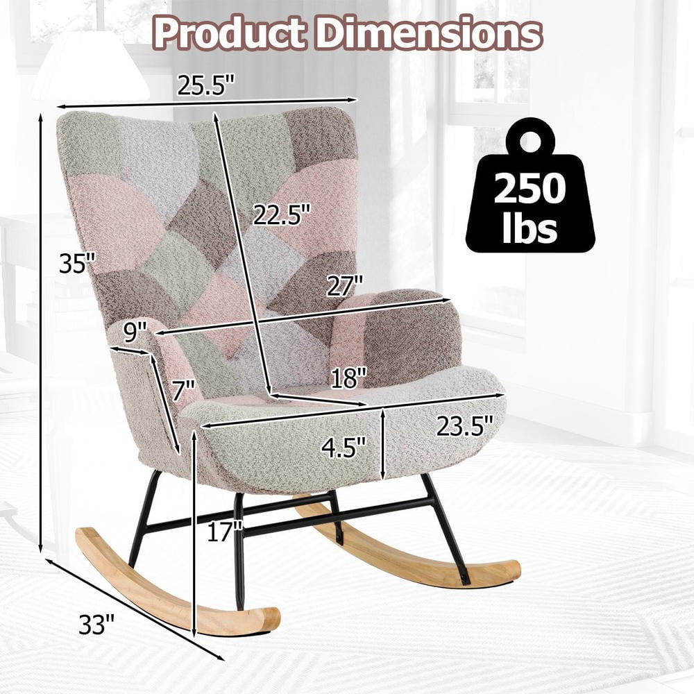 YYAo Nursery Rocking Chair with Ergonomic Armrests and High Backrest for Baby Room, Glider Chair in Multicolor