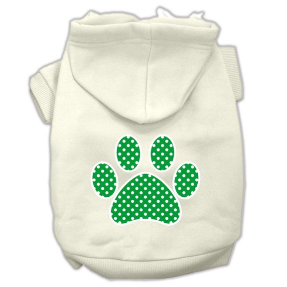Pet Dog Cat Hoodie Screen Printed, "Green Swiss Dots Paw"