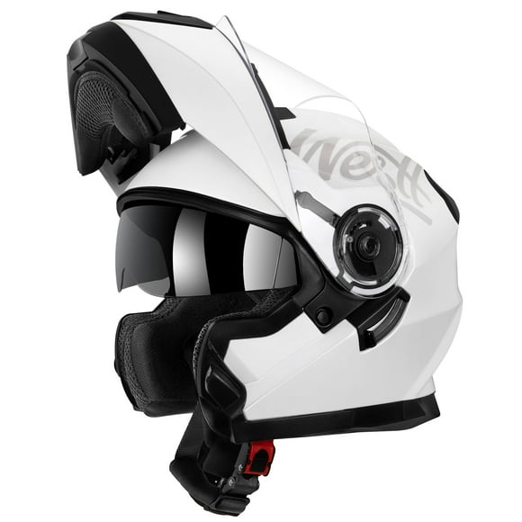 Westt Motorcycle Helmets for Women - ATV Helmet with Liftable Chin & Dual Visor - Full Face Motorcycle Snowmobile Helmet DOT Approved(M/White Torque X)