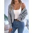 thumbnail image 5 of Cardigan Sweaters for Women Crochet Open Front Short Jacket Fall Winter Lantern Sleeve Cover Up Grey S, 5 of 9