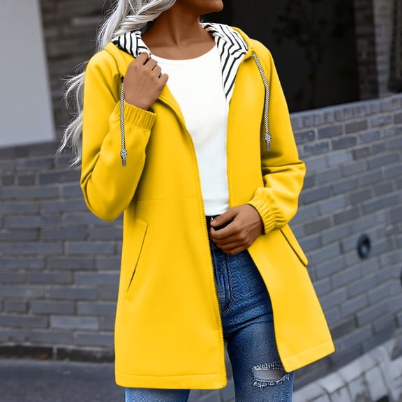 sdhkgrrt Women's Plus Size Hooded Zip Up Shell Jacket Long Sleeve Casual Outerwear Coat Warm Winter Loose Fit Solid Streetwear Fall Windbreaker, Yellow XL
