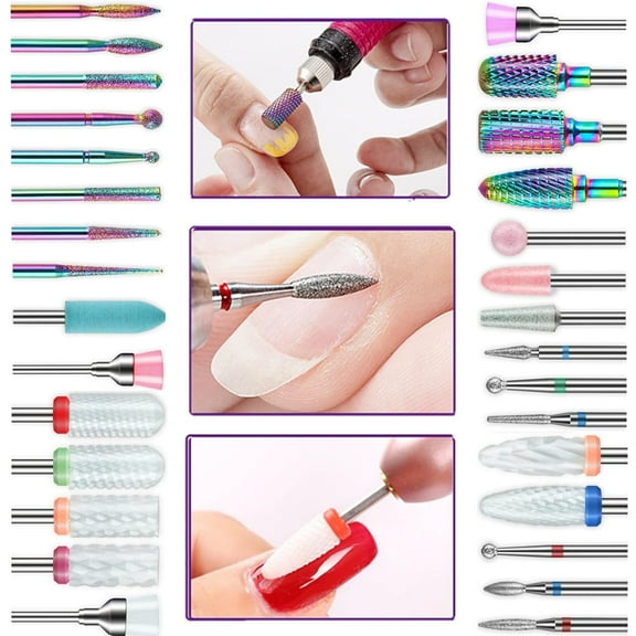 30Pcs Nail Drill Bits Set,3/32 Inch Professional Ceramic Diamond Nail Bits, Nail Drill Bits for Electric Manicure Pedicure Nail File Machine