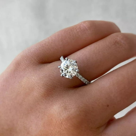 solitaire jewels 2CT Round Mossanit Solitaire Engagement Ring For Women, 14K Yellow Gold