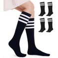 thumbnail image 3 of Calcetines hasta la rodilla FITRELL para mujer, algodón a rayas, paquete de 4, 3 of 8