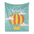 thumbnail image 1 of Travel Soft Flannel Fleece Throw Blanket, Time to Travel Wording with an Air Balloon and Clouds, Cozy Plush for Indoor and Outdoor Use, 70" x 90", Seafoam Multicolor, by Ambesonne, 1 of 5