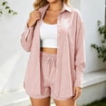 thumbnail image 2 of DHFJKG Womens 2 Piece Oversized Outfits Summer Striped Long Sleeve Button Up Shirts And Shorts Summer Matching Sets Comfy Outfit, 2 of 8