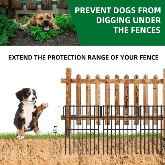 25 Panels Garden Fencing Animal Barrier, 17in (H) X 27ft (L) No Dig Dog Fence, 1.25 in Gap Fence Border for Dogs Rabbits, Rustproof Metal Decorative Fences Blocker for Outdoor, Yard, Patio