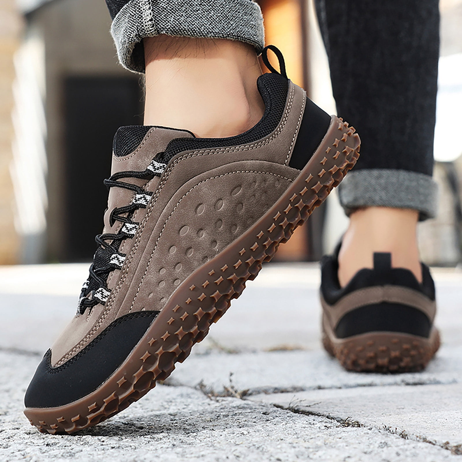 Rokment Womens Mens Barefoot Hiking Shoes 2026 Spring Fall Fashion Casual Color Block Outdoor Sports Trekking Flat Waterproof Wide Toe Low Top Construction Walking Sneakers Khaki Size 10