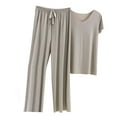 thumbnail image 2 of Njoeus Ice Silk Pajama Sets for Women 2 Piece Sleepwear Women Short Sleeve Tops and Long Pants Pjs Set Comfy Loungewear Summer Outfits M-XXL, 2 of 7