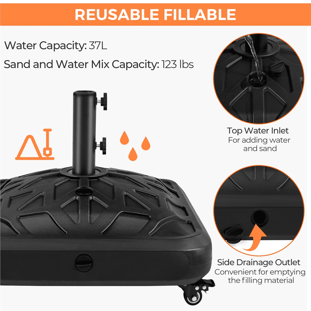 Renwick Rolling Umbrella Base Stand with Roots Pattern, Black