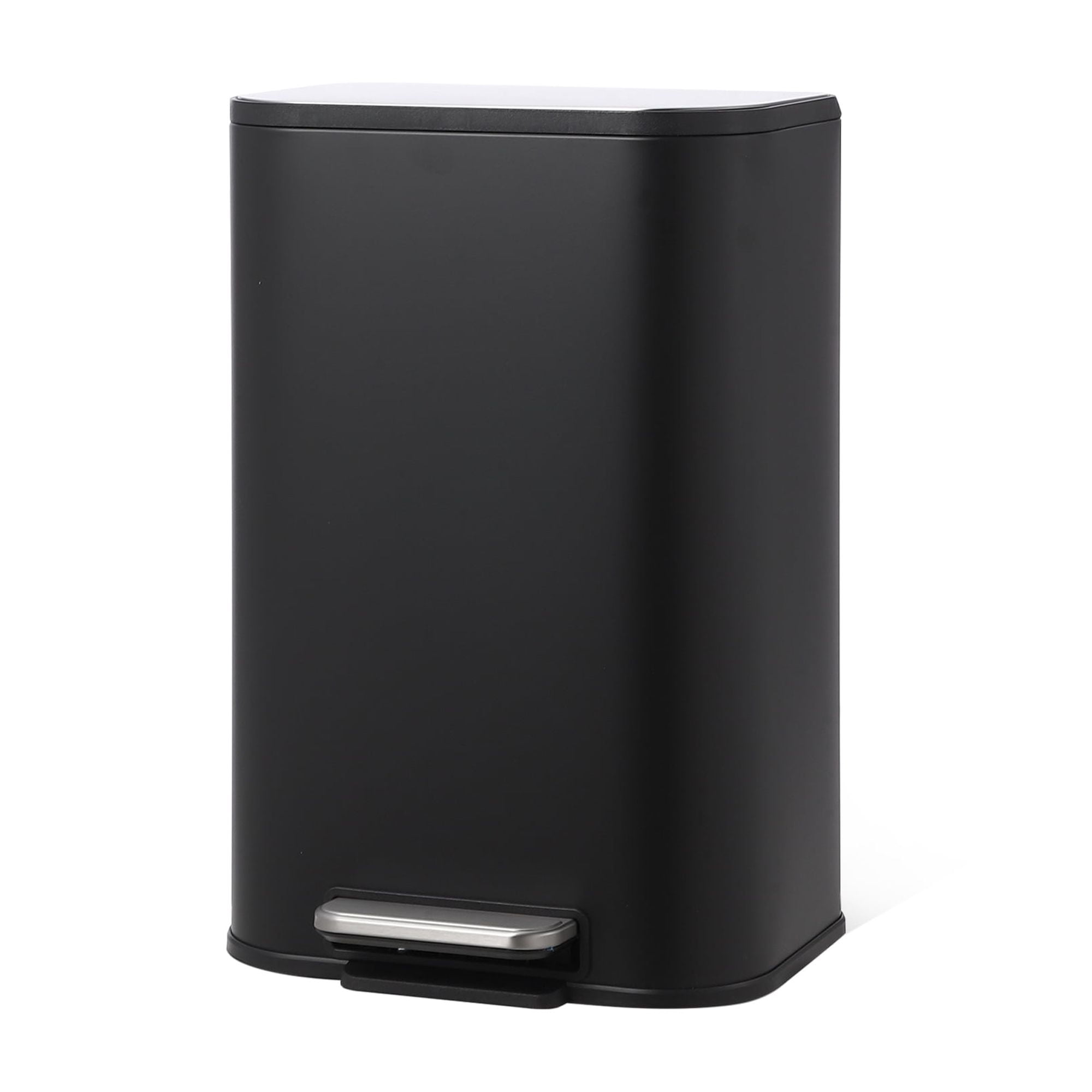 Kitchen Trash Can with Lid, Stainless Steel Garbage Can with Foot Pedal & Removable Inner Bucket, Rectangular Step On Waste Bin for Office Bedroom Living Room