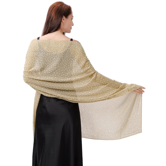 Ladiery Sparkling Rhinestone Shawl, Sheer Chiffon Wrap for Wedding & Evening Party, Elegant Women's Formal Scarf
