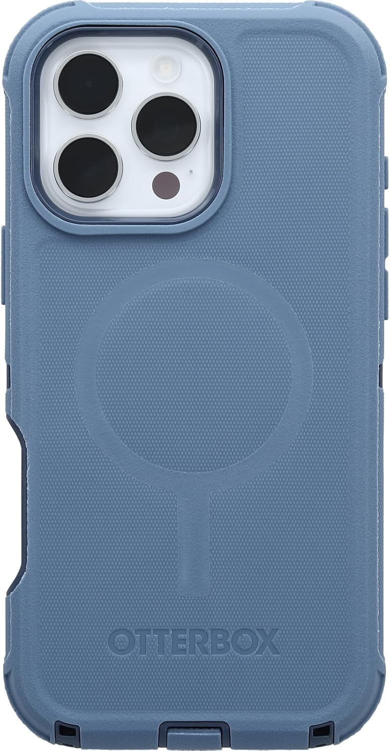 OtterBox iPhone 16 Pro Max (Only) Defender Series MagSafe Case - Baby Blue Jeans (Blue) - Holster Clip Included - Built-in Magnets - Screenless - Rugged & Durable - with Port Protection - Non-Retail