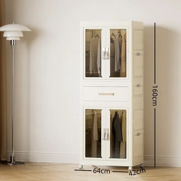 Armario plegable transparente, con ruedas contenedor de almacenamiento, organizador de mesita de noche, cubo plegable grande sin instalación
