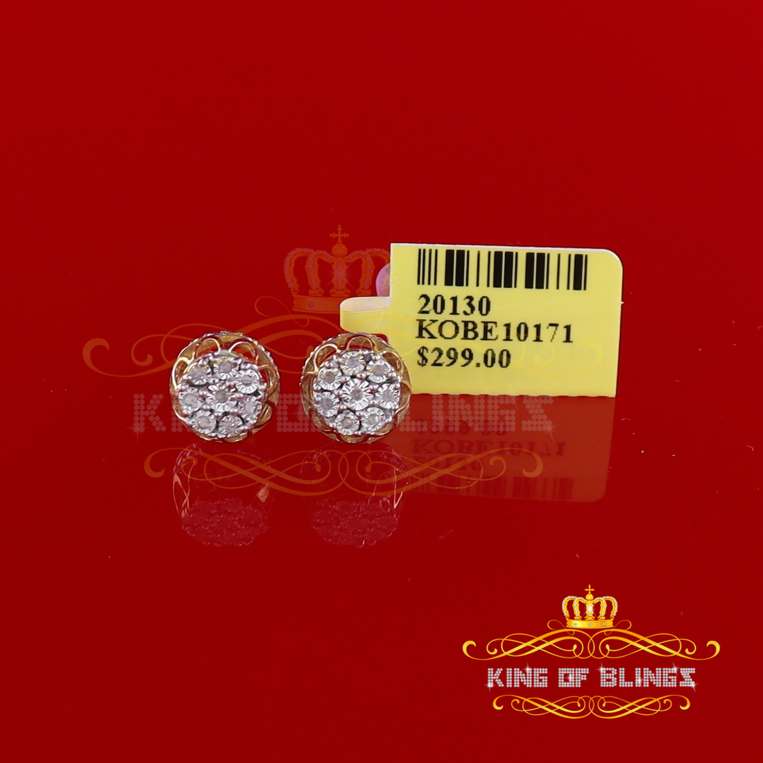 King of Bling's 0.05ct Diamond Stud Earrings For Women Yellow 925 Sterling Silver Stud For Men
