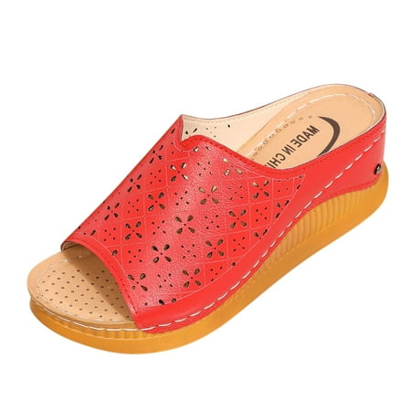 

Fsqjgq Fashion Sandals Womens Slippers Shoes Strappy Sandals for Women Fashion Spring and Summe Stitching Peep Toe Hollow Ladies Sandals Platform Roman Women s Shoes Ankle Red Size 37