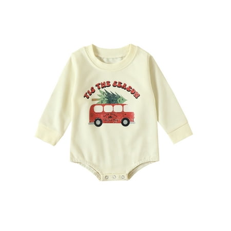 

Seyurigaoka Infant Baby Girls Boys Romper Tops Letter Bus Print Round Neck Long Sleeve Jumpsuits Autumn Winter Casual Bodysuits for 0-18M Toddler Kids