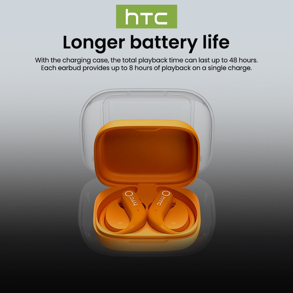 HTC NE61 Heart Rate Wireless Bluetooth 6.0 Open in-Ear Earbuds, AI Translator, Noise-Cancelling Headphones, 130+ Languages,Orange