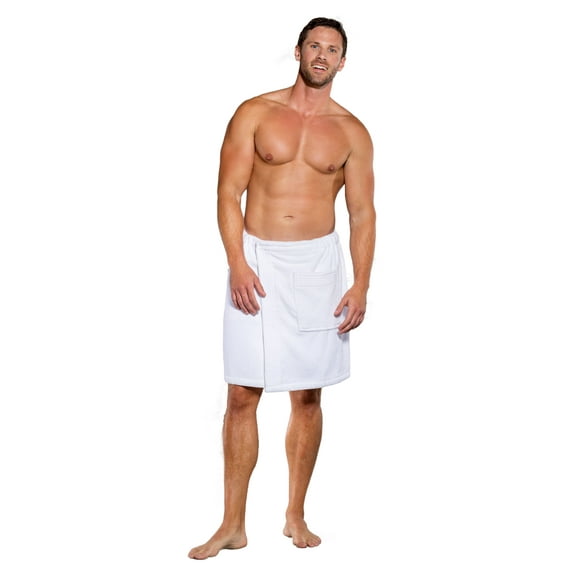 Turquaz Linen 100% Cotton Men White Terry Velour Cloth Body Wrap, Bath Towel Wrap