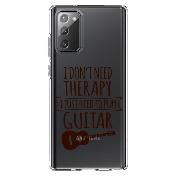 DistinctInk Clear Shockproof Hybrid Case for Galaxy Note 20 ULTRA (6.9" Screen) - TPU Bumper Acrylic Back Tempered Glass Screen Protector - Don't Need Therapy Need to Play Guitar