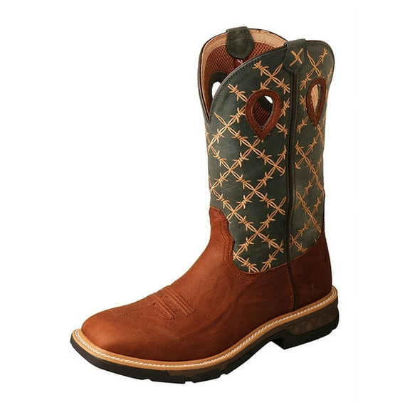 Twisted X Men's Barbed Wire Western Work Boot Soft Toe Brown 12 D(M) US