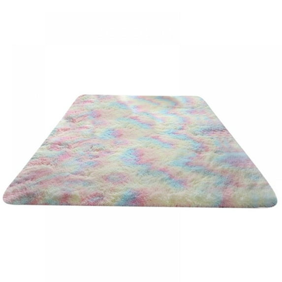 Long Hair Carpet Tie-dye Gradient,Living Room Study Bedside Bedroom Carpet-Iridescent-19.6" x 63"