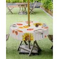 thumbnail image 3 of Yellow Orange Fall Outdoor Tablecloth - 54 Inch Round Dining Table Cover, Sunflower Pumpkin Botanical Rustic Waterproof Outdoor Table Cloth with Umbrella Hole & Zipper for Picnic/Patio, 3 of 5