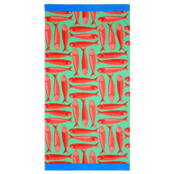 Mainstays Cotton-Blend Beach Towel, 72 x 36 in, Red Sardine
