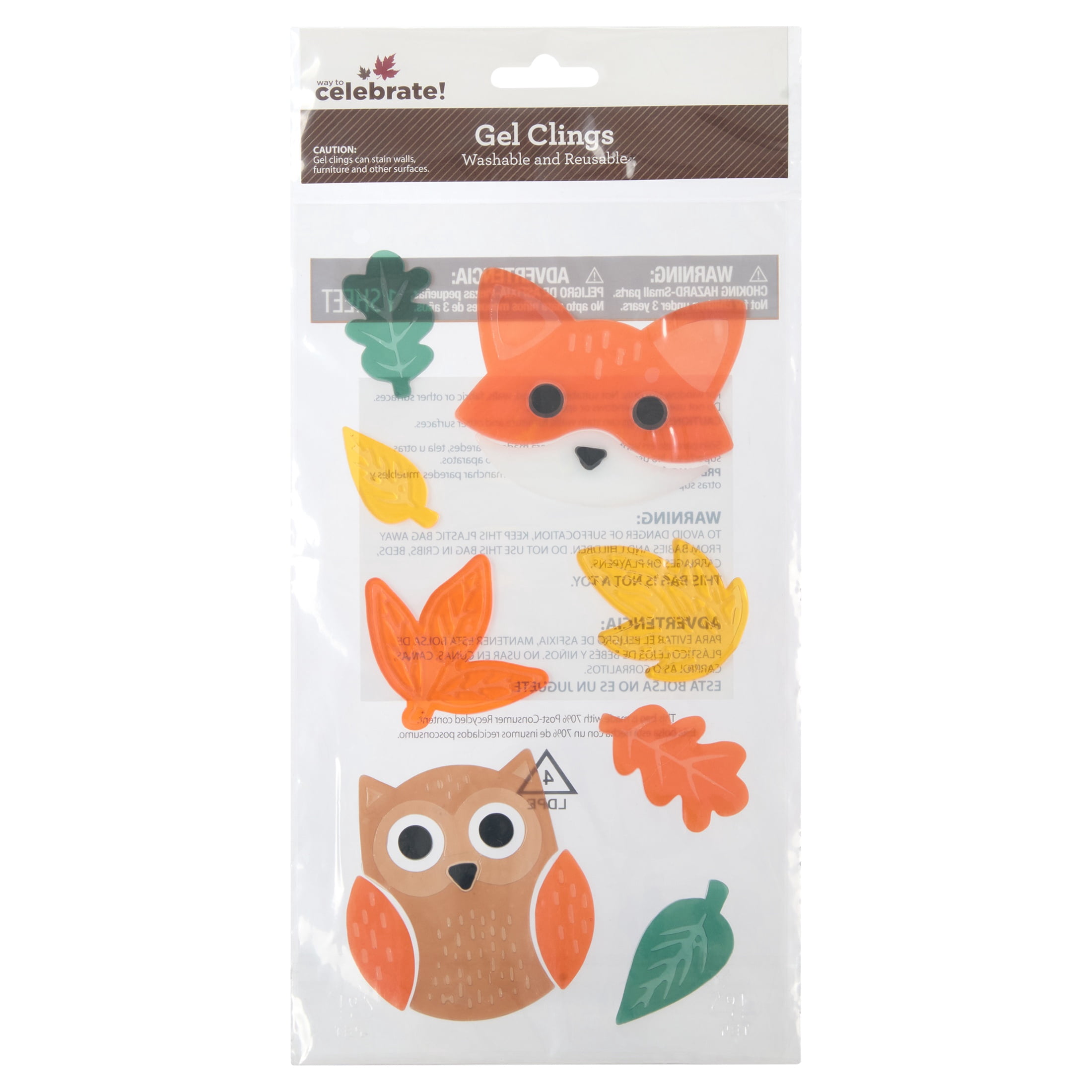 Fox and Owl Gel Clings, Multicolor, 5.5" x 12.1", Fall by Way To Celebrate