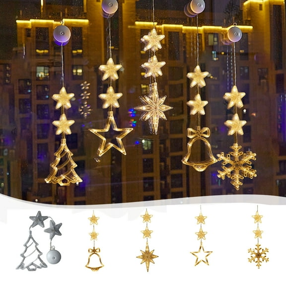 karymi Christmas Window Lights Decorations, Battery Powered Christmas Window Hanging Warm White Lighted LED Sucker Lamp for Xmas Tree Fireplace Window Christmas Gifts