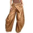thumbnail image 2 of IUYRTFE Women's High Waist Vintage Washed Jeans with Fold Over Waistband and Wide Leg Baggy Fit Denim Pants, 2 of 5
