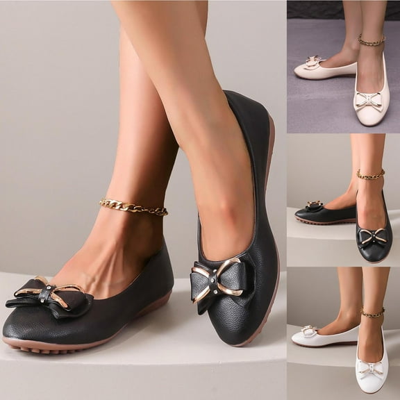 Miluxas Women's Soft Cushion Comfort Round Toe Metal Trim Fashion Ballet Flats Walking Shoes White 9(42)