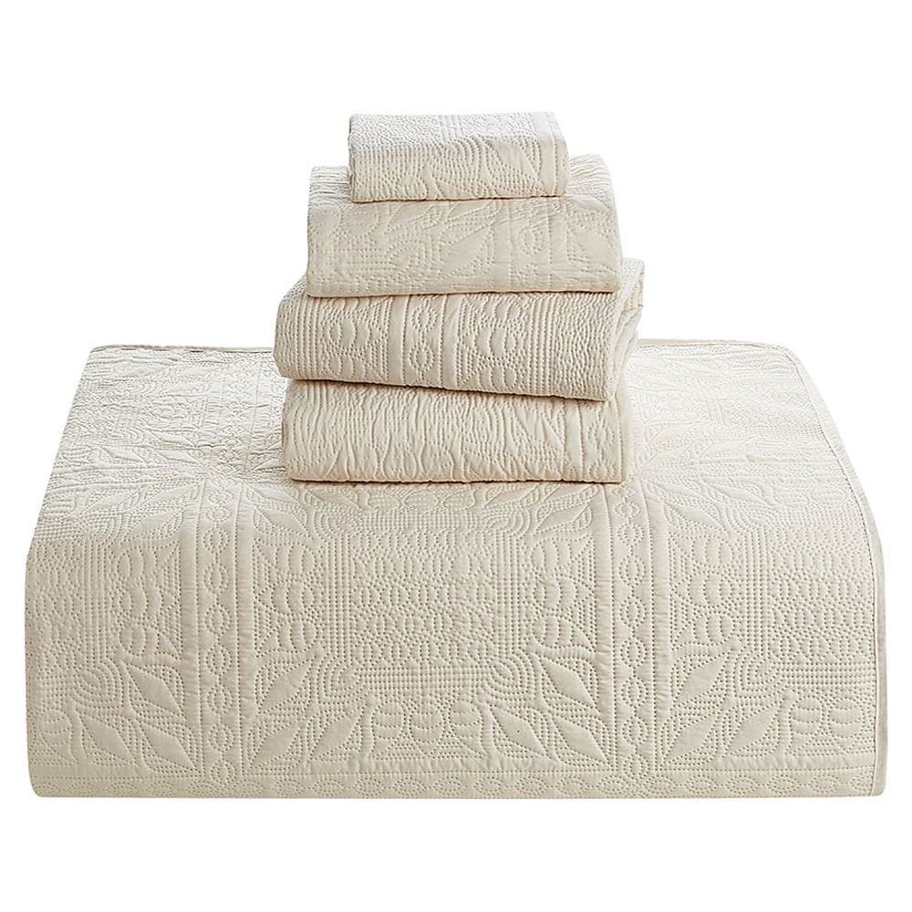 Nestl 4 Piece Quilt Set Twin , Soft Microfiber Lightweight Bedspread Coverlet, Modern Style Ellipse Weave Bed Cover, Beige Cream
