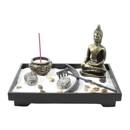Zen Garden Tabletop Buddha Rock Rake Sand Candle Incense Burner Home Decor