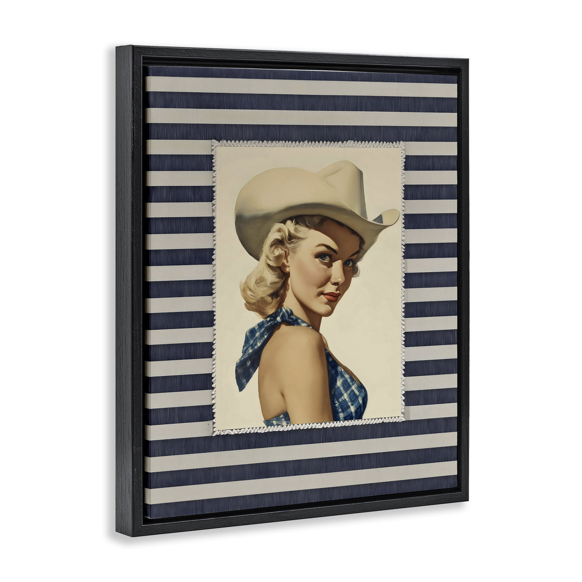 Stupell Industries Retro Cowgirl Stripes Black Framed Floater Canvas Wall Art, design by Arlington Prints