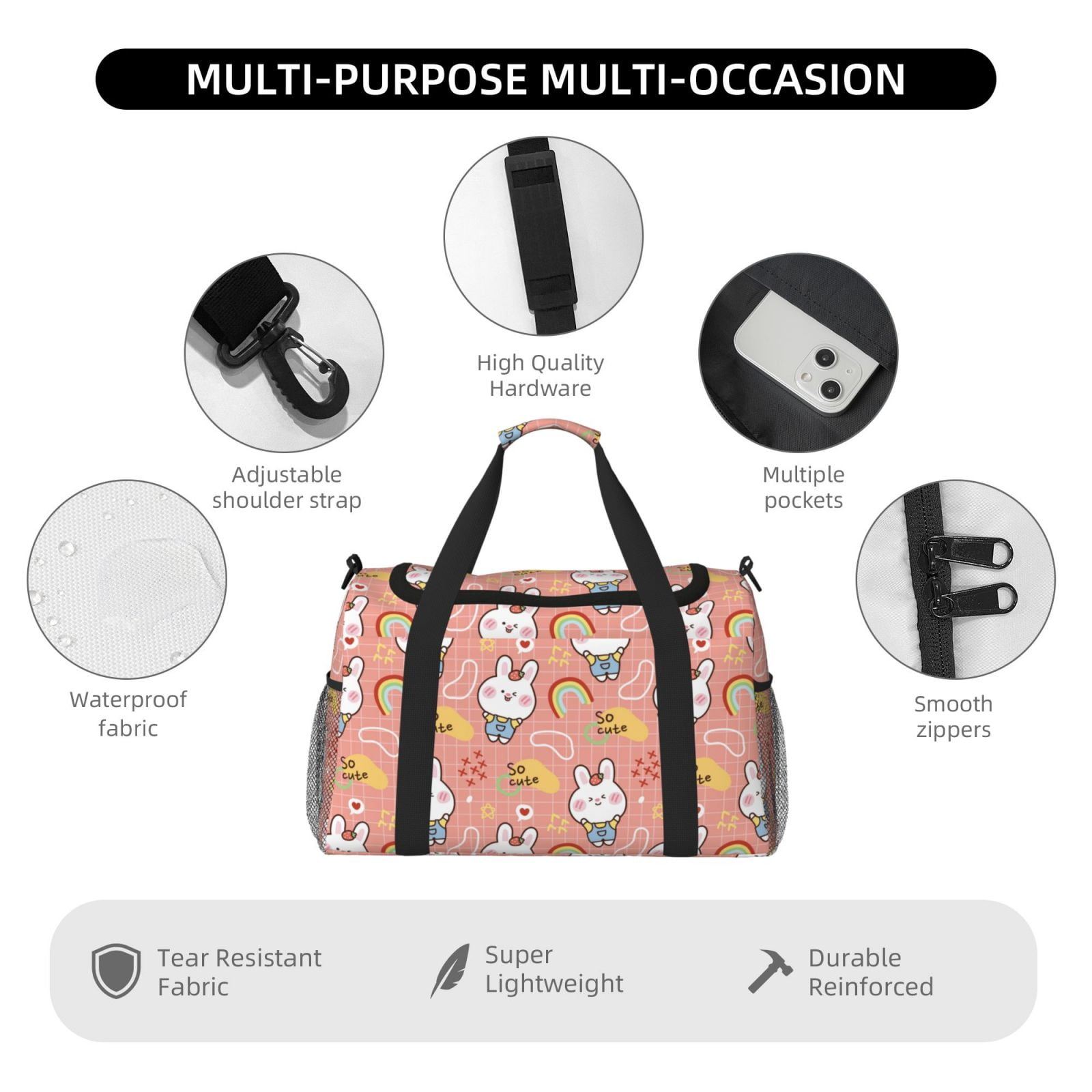 Fuzoiu Rabbit So Cute Print Travel Duffle Bag,Carry On Tote Bags,Duffel Bag,Sport Gym Bag, Hospital Bag for Labor and Delivery, Overnight Bag,Luggage Bag