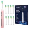 7AM2M Sonic Electric Toothbrush, High Power Rechargeable Toothbrushes, with 8 Brush Heads for Adults and Kids, 15 Adjustable Modes, Built-in 2-Minute Smart Timer, 4 Hours Fast Charge, Pink