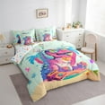 thumbnail image 4 of Feelyou Cartoon Pink Dinosaur Twin Bedding Sets 7-Piece, Watercolor Bedding Comforter Set, Animal Music Party Reversible Sheet Sets, Lightweight Room Decor, 4 of 9