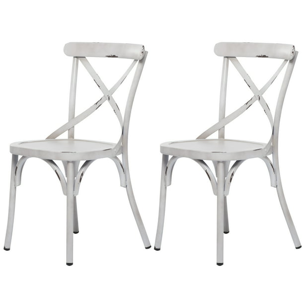 Decmode 19 W 35 H Metal Farmhouse, Metal Outdoor Dining Chairs White