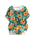 thumbnail image 2 of Xdegoge Cotton Linen Tunic Tops for Women Crewneck Short Sleeve Floral Print Shirts Asymmetrical High Low Hem Side Button Blouse Casual Summer Daily Flowy Loose Tees for Leggings, 2 of 5