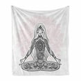 thumbnail image 1 of Colorful Soft Flannel Fleece Throw Blanket, Ornate Girl on Lotus Flower with Eastern on Body Mind Calming Concept, Cozy Plush for Indoor and Outdoor Use, 60" x 80", Black Pink, by Ambesonne, 1 of 6