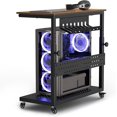 thumbnail image 1 of Support Tour d'Ordinateur Réglable avec Étagère de Rangement, Chariot Support de CPU à 2 Niveaux sur Roulettes avec Roues Verrouillables pour Maison, Bureau, Jeux, Brun, 1 of 9